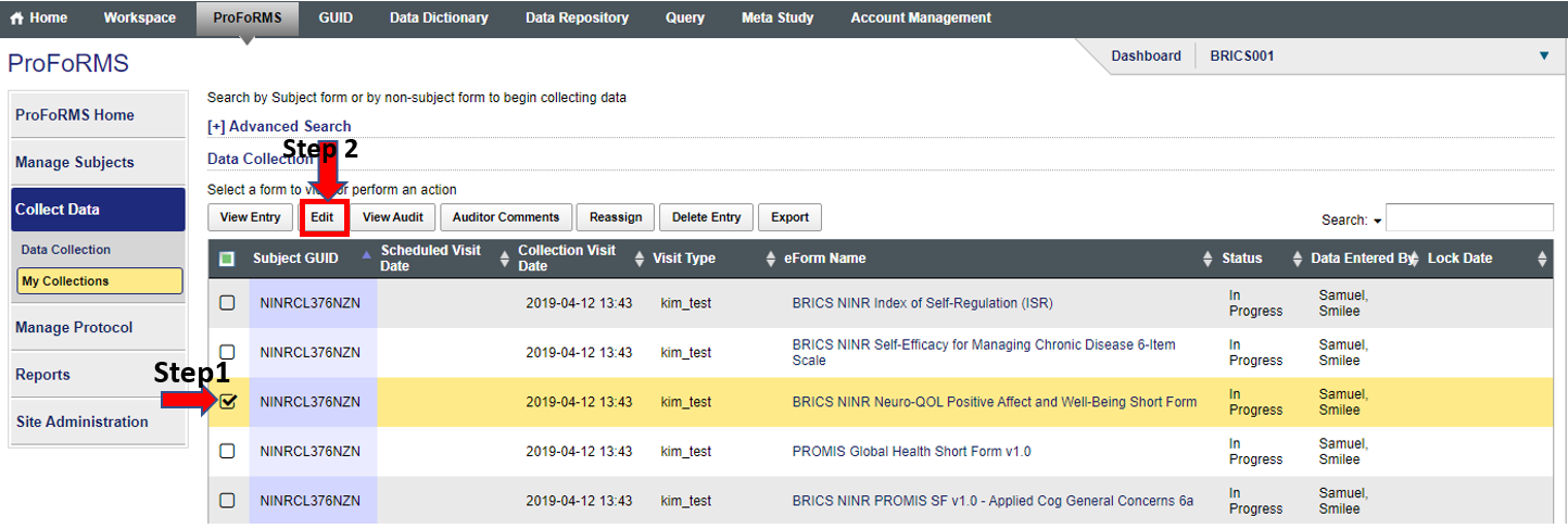 Snapshot of 'My collections' with subject selected via checkbox and edit button clicked