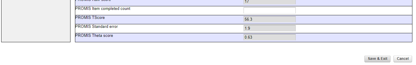 Snapshot of data collection entry page with emphasis on the 'Save & Exit' button shown